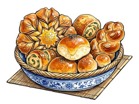 Assorted Bread Rolls Pastries and Croissants Baked Goods Isolated Bakery Marketing Food Design