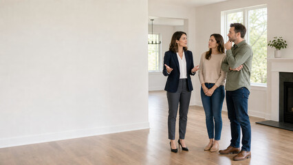 Fototapeta premium Couple Considering Offer With Realtor in Empty Home