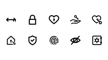 Fototapeta premium Key and Padlock Icon Set, Security Access Control Privacy and Protection Outline Symbols