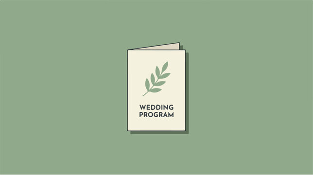 Minimalist wedding program brochure with botanical leaf illustration.