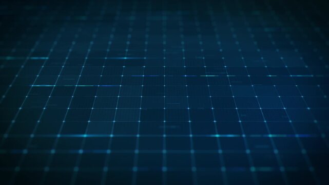 Abstract blue digital technology grid motion background perspective view with graphic glowing lines. Animate motion graphic