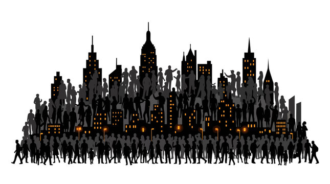 Urban Population Density Silhouette and Cityscape Concept