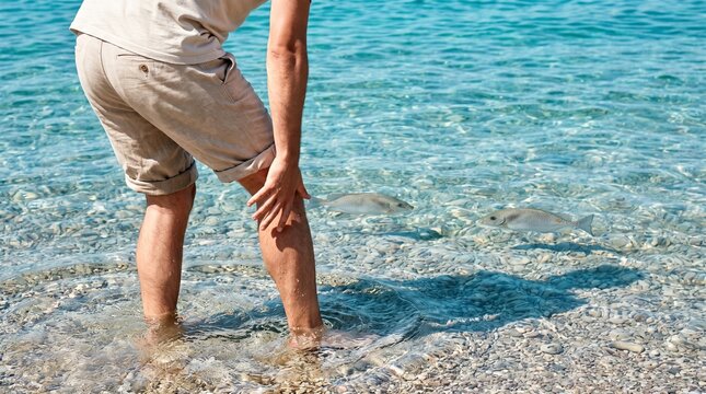 Mediterranean Shoreline Foot Sting Reaction With lagocephalus sceleratus Nearby