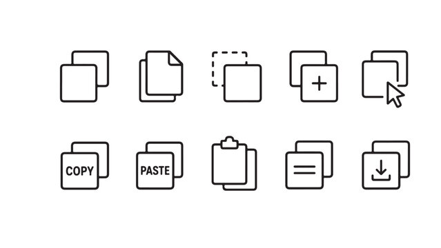 Copy Paste Outline Icons Set &ndash; Modern Overlapping Square Symbol Vector Collection