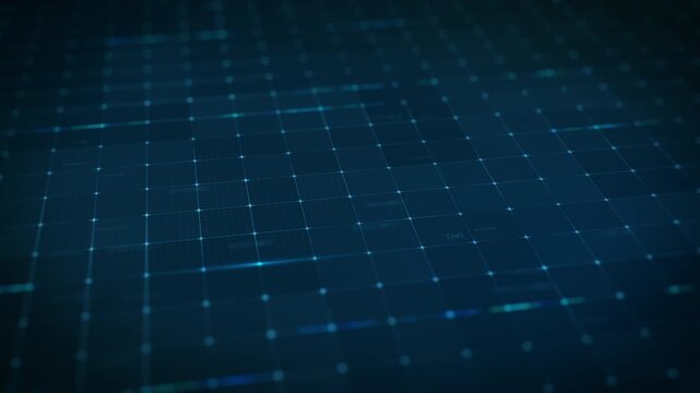Abstract blue digital technology grid motion background perspective view with graphic glowing lines. Animate motion graphic