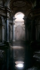 Naklejka premium Forgotten grandeur reflected a melancholic beauty in ancient weathered marble architecture