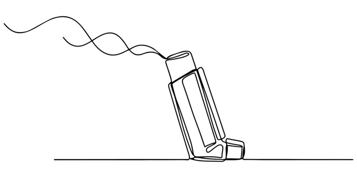 Medical asthma inhaler drawing with continuous single line style Vector, illustration