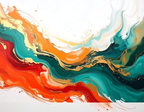 Abstract expressionist painting with vibrant orange and blue brushstrokes.