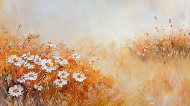 Impressionistic art featuring blurred daisies in vibrant colors.