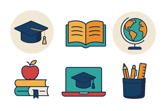 Colorful education icon set with clean lines and modern vibe for classroom and learning graphics 