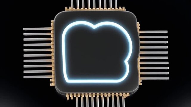 Ai chip floating cloud payments concept glowing cloud icon microprocessor technology black background futuristic design