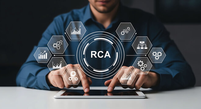 Businessman using digital tablet for RCA root cause analysis business process