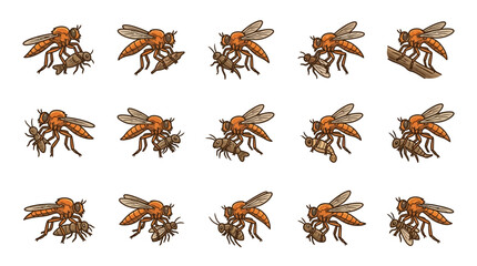 Detailed orange wasp and insect mascot icons. © Wawa