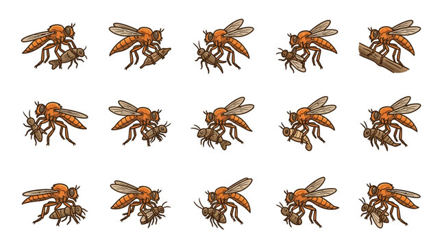 Detailed orange wasp and insect mascot icons.
