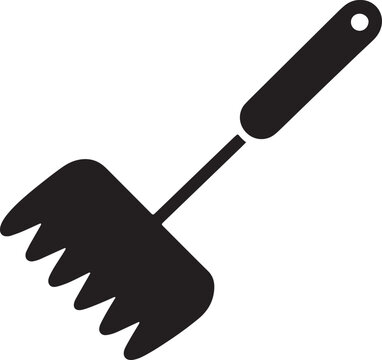 Kitchen masher tool icon for cooking and food preparation with ergonomic grip handle design and potato utensil, and equipment