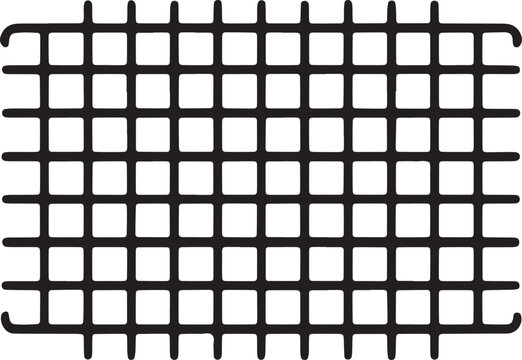 Metal grate, wire mesh, and grill rack illustration with a black grid and rounded corners in outline style