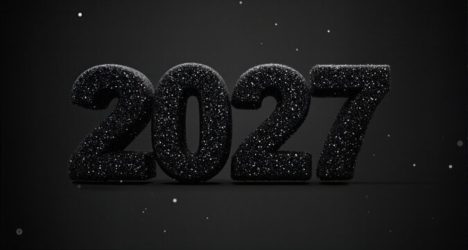 2027 New Year number   black glitter color
