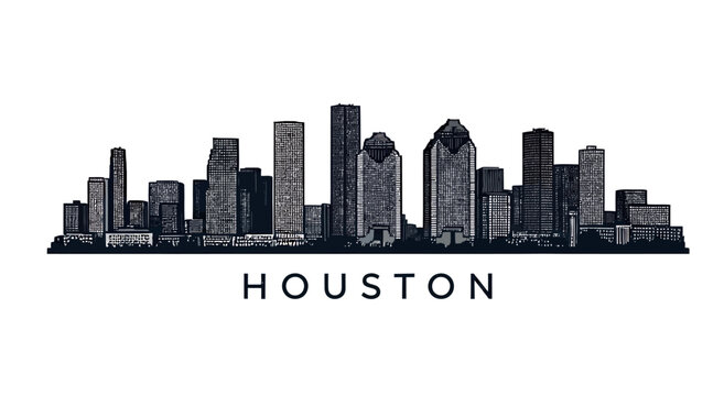 Minimalist Houston Texas city skyline sketch vector illustration on white