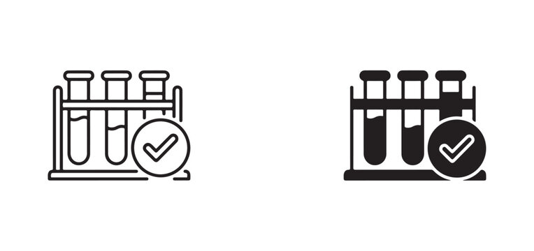 Testtubeiconswithcheckmarksincircularsymbolforscienceandresearchillustrations