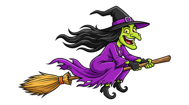 Halloween witch flying on a broomstick illustration