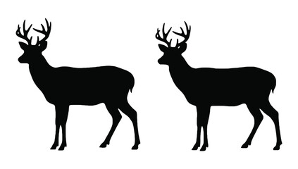 Antelope silhouette icon set, white background, vector Illustration. A sleek black silhouette vector illustration of an antelope standing upright with curved horns and a slender body.  © ontor
