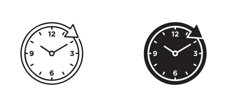 clocks with clockwise rotating arrows on white background  time concept  clocks and hour hands