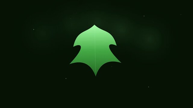 Green Leaf Icon Floating Against Dark Abstract Background