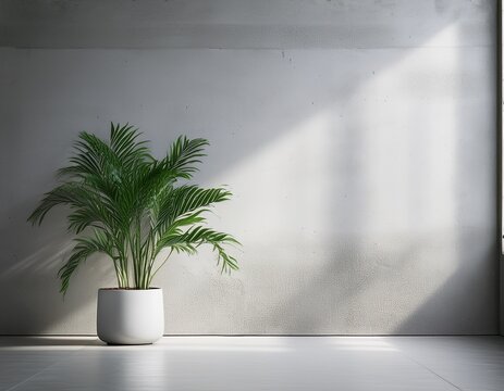 indoor plant on white floor with empty concrete wall