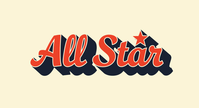 Vintage style All Star typography design with retro shadow effect.