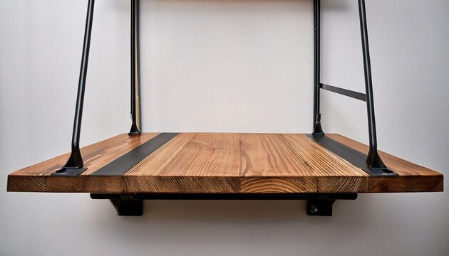 wooden shelf with black metal brackets