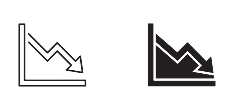 graph icons showing downward trend with arrow pointing down on white background  business and finance symbols
