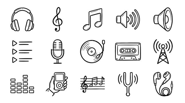 Music and audio icons and symbols.