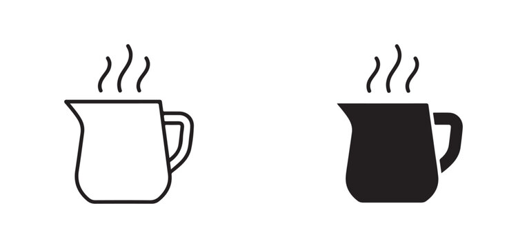 steaming coffee mugs icons in black and white on white background