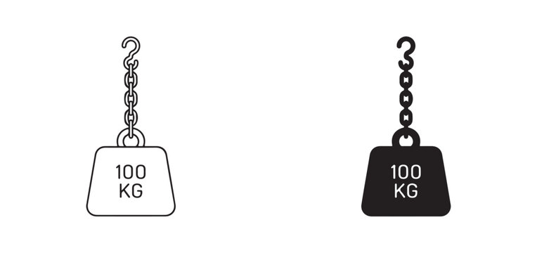 Weightlifting dumbbell icons with chain and hook 100 kg  weight plate for fitness and workout