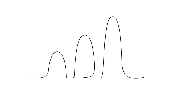 Continuous line drawing of three abstract rising peaks or hills.