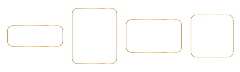 Golden rectangular frames border for invitation, set shiny glowing gold frame with rounded corners, elegant luxury gold banner © dlyastokiv