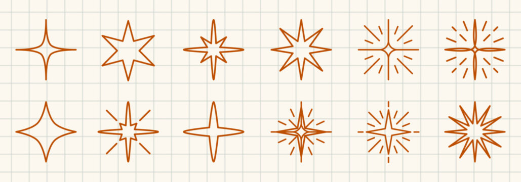 Star shapes set on a grid background - stock vector