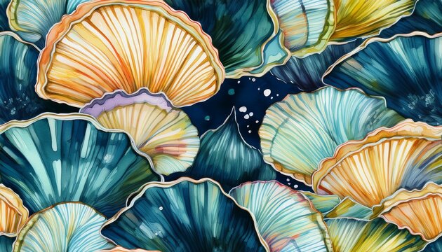 abstract watercolor oyster shell seamless pattern coastal marine life nature design for trendy design textile packaging fabric wallpaper branding stationery wrapping paper interior decor