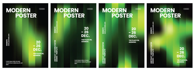 Modern vertical posters set featuring abstract green gradient backgrounds with bold white typography for professional event promotion and creative advertising © Sameer