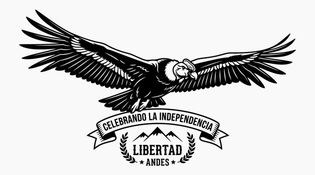 An eagle soars proudly above a banner celebrating independence with mountains in the background.
