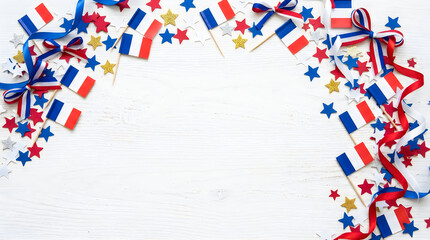 Obraz premium French flags and confetti stars border frame