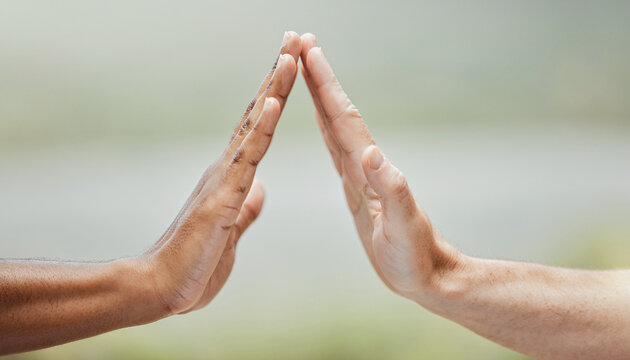 Diverse Hands High Five in Motion Outdoors