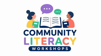 Naklejka premium Community Literacy Workshop Logo Emphasizing Reading.