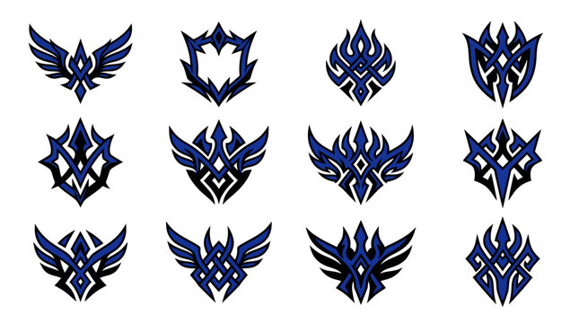 Abstract blue wing crest logo collection.