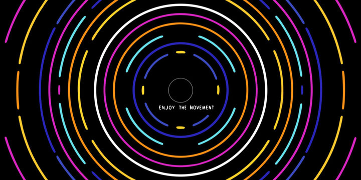 Concentric circles pattern with vibrant neon colors on a black background