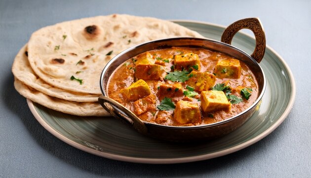 kadai paneer with chapati in plate