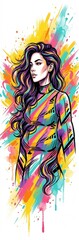 Fototapeta premium Stylized Digital Illustration of a Woman with Colorful Abstract Splashes