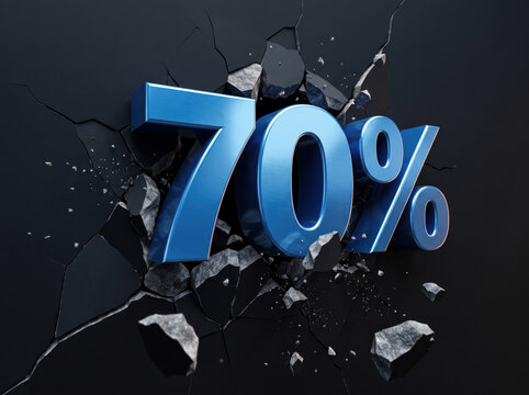 Seventy Percent Discount Breaking Through Dark Wall with Bold 3D Typography for Mega Sale and Retail Promotion