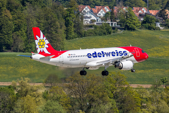 Edelweiss Airbus A320 airplane at Zurich airport in Switzerland