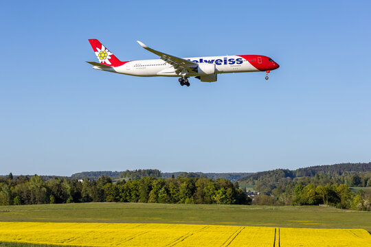 Edelweiss Airbus A350-900 airplane at Zurich airport in Switzerland